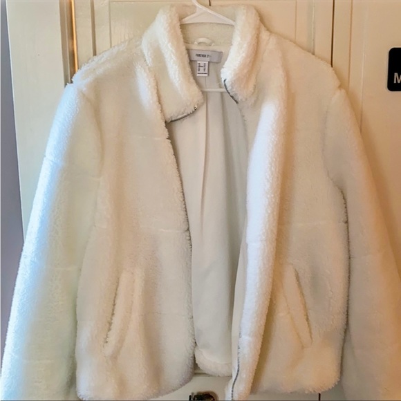 Forever 21 Jackets & Blazers - White fuzzy teddy bear puffer coat
